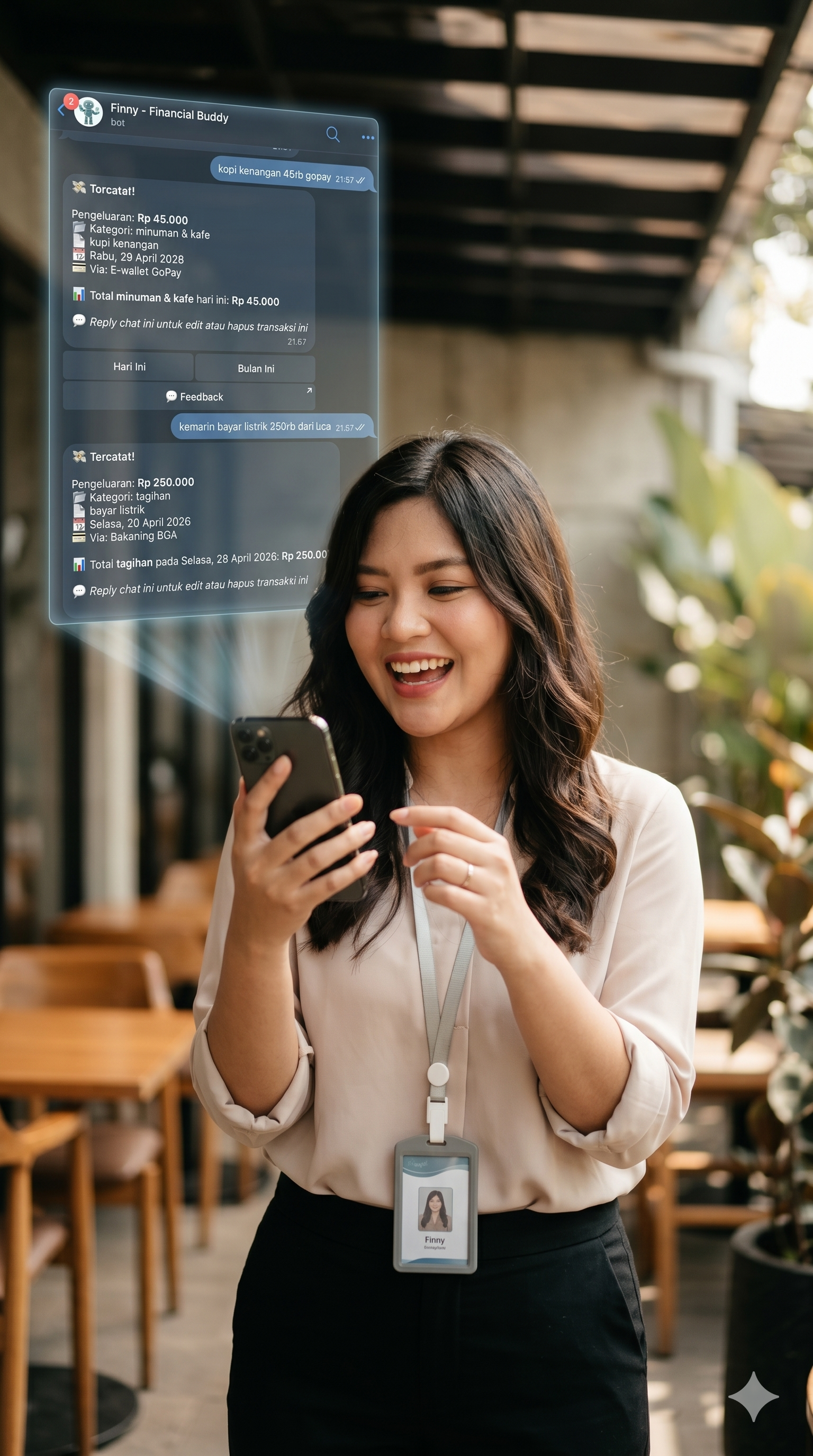 Pengguna Finny mencatat pengeluaran lewat chat Telegram